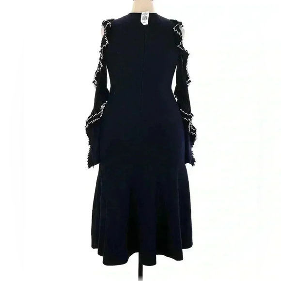 Oscar de la Renta Midi Dress XL Wool Black Cut Out Ruffle Long Sleeve Cocktail - Picture 7 of 16